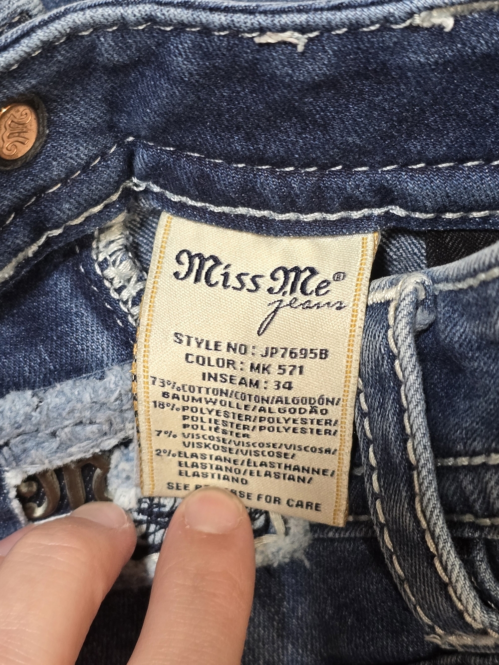 Miss Me Dark Blue Bootcut Jeans with Studded Front Pockets - Picture 4 of 7